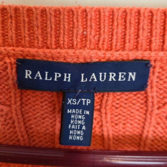Ralph Lauren Womens XS Orange Short Sleeve Crew Neck Cable Knit Silk Sweater - Picture 5 of 7
